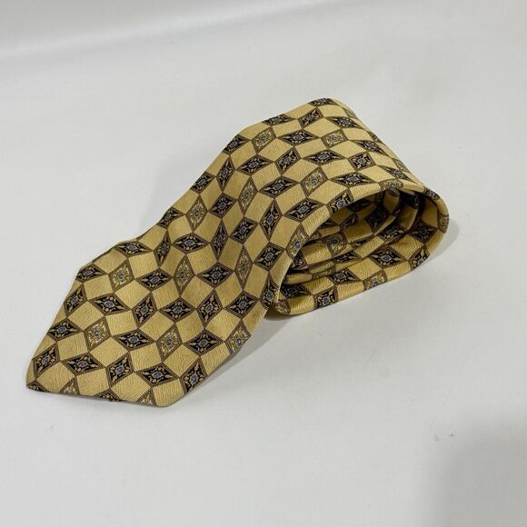 Geoffrey Beene Silk Tie Geometric Men Necktie Gold Color - Picture 12 of 15
